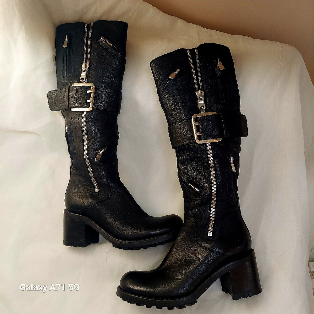 Sexy, Chic Free Lance Paris Black Leather Moto Motorcycle Boots 6.5 Portugal - Picture 2 of 16